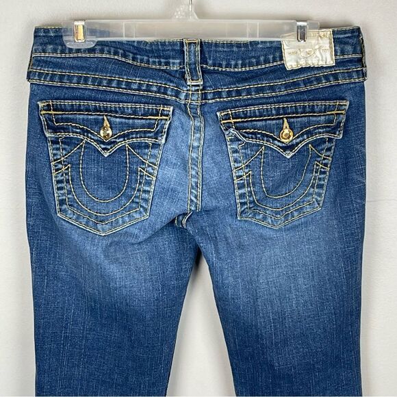 True Religion DISCO Joey Big T 30 Gold Stitching Crystal Button Flare Leg Jeans - Picture 2 of 8